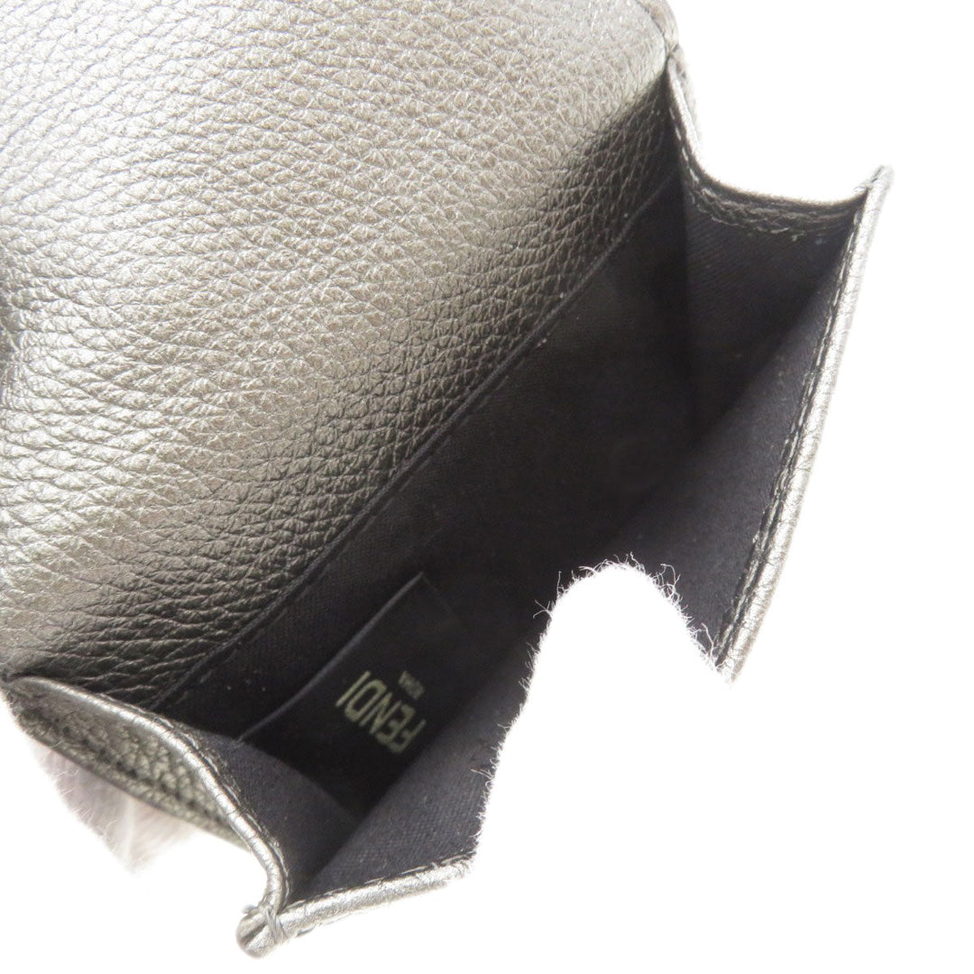 FENDI Bifold Wallet 7M0280 Calfskin gray Mini wallet tri-fold baguette mens Used Authentic