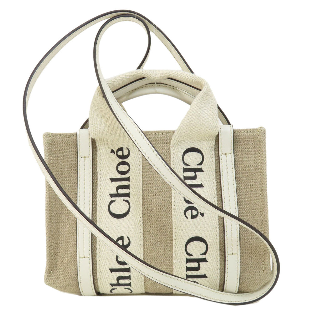 Chloe Shoulder Bag canvas Brown Mini Woody 2WAY Women Used Authentic