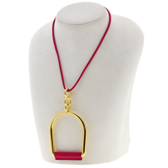 HERMES Necklace metallic pink Eritage Equestre GM Women Used Authentic