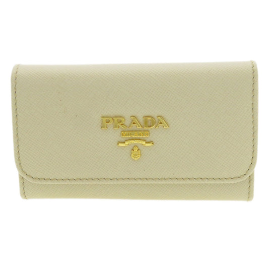 PRADA Key case Key holder  1M0222 leather white Logo motif Sera Women Used Authentic