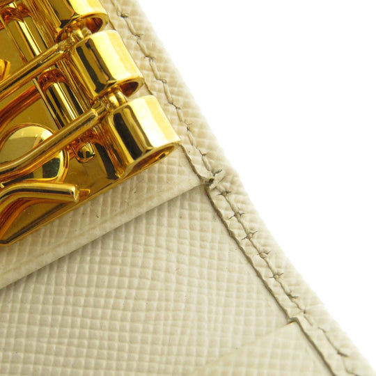 PRADA Key case Key holder  1M0222 leather white Logo motif Sera Women Used Authentic