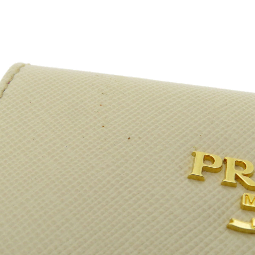 PRADA Key case Key holder  1M0222 leather white Logo motif Sera Women Used Authentic