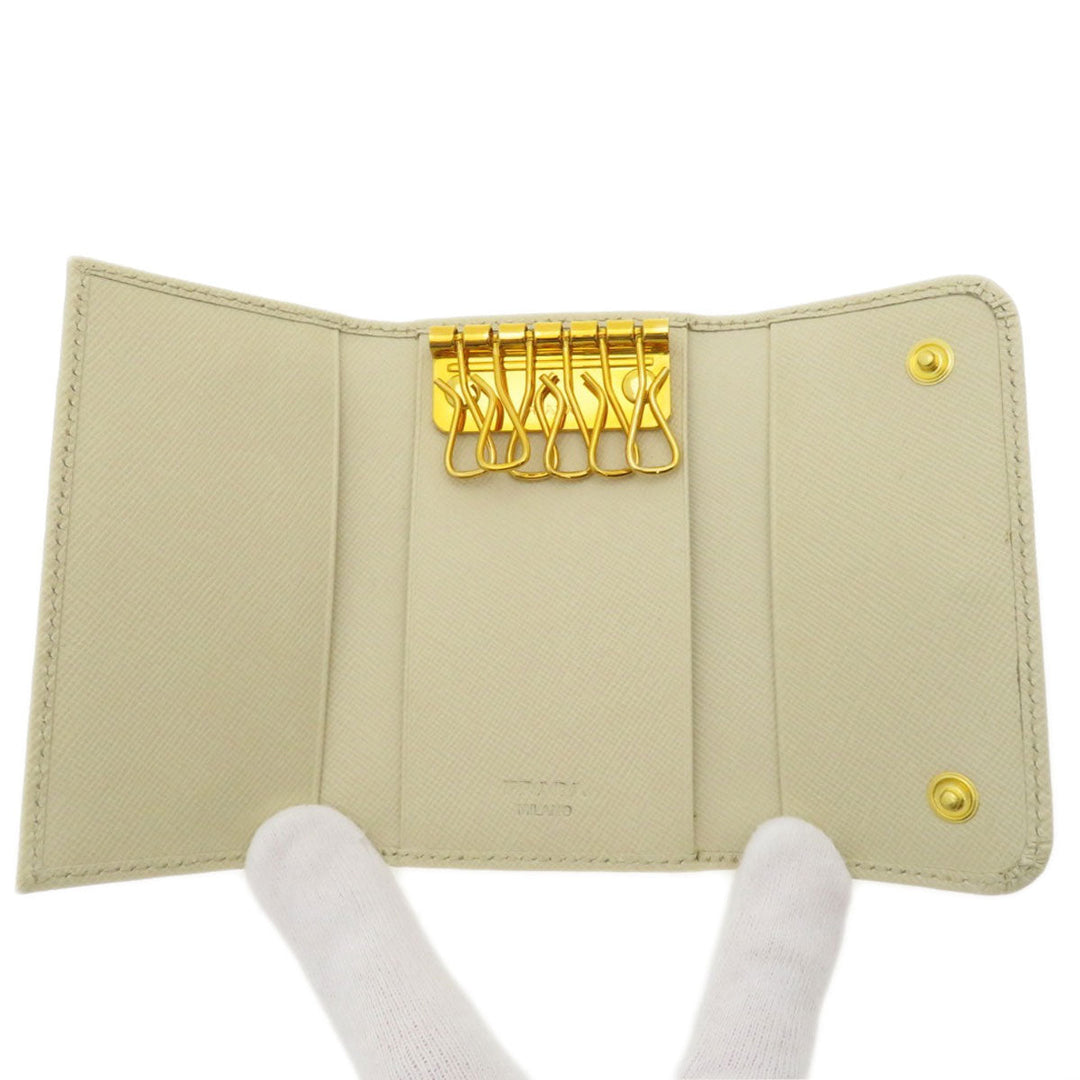 PRADA Key case Key holder  1M0222 leather white Logo motif Sera Women Used Authentic