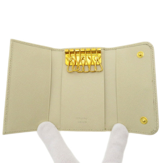 PRADA Key case Key holder  1M0222 leather white Logo motif Sera Women Used Authentic