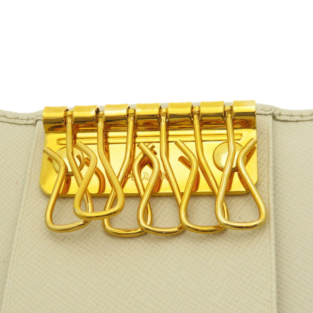 PRADA Key case Key holder  1M0222 leather white Logo motif Sera Women Used Authentic
