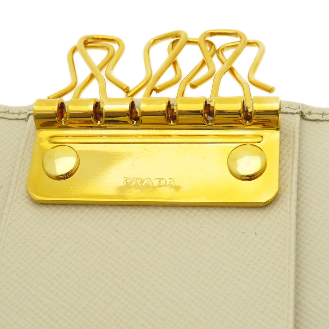 PRADA Key case Key holder  1M0222 leather white Logo motif Sera Women Used Authentic