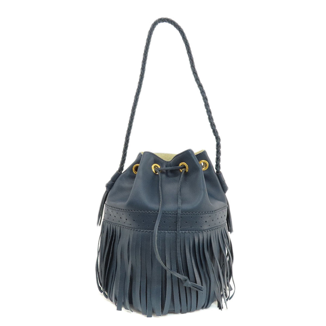 J&M Davidson Shoulder Bag leather Navy Fringe motif