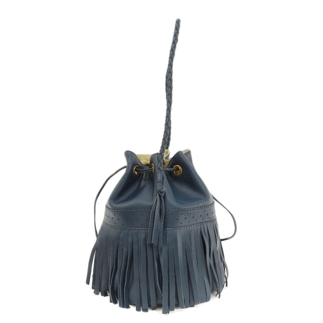 J&M Davidson Shoulder Bag leather Navy Fringe motif