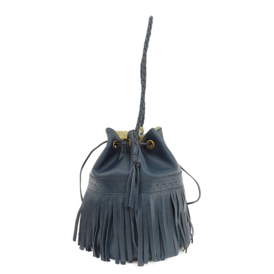 J&M Davidson Shoulder Bag leather Navy Fringe motif