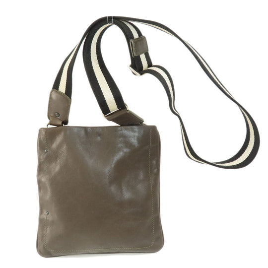 BALLY Shoulder Bag leather Brown Striped Shoulder unisex(Unisex) Used Authentic