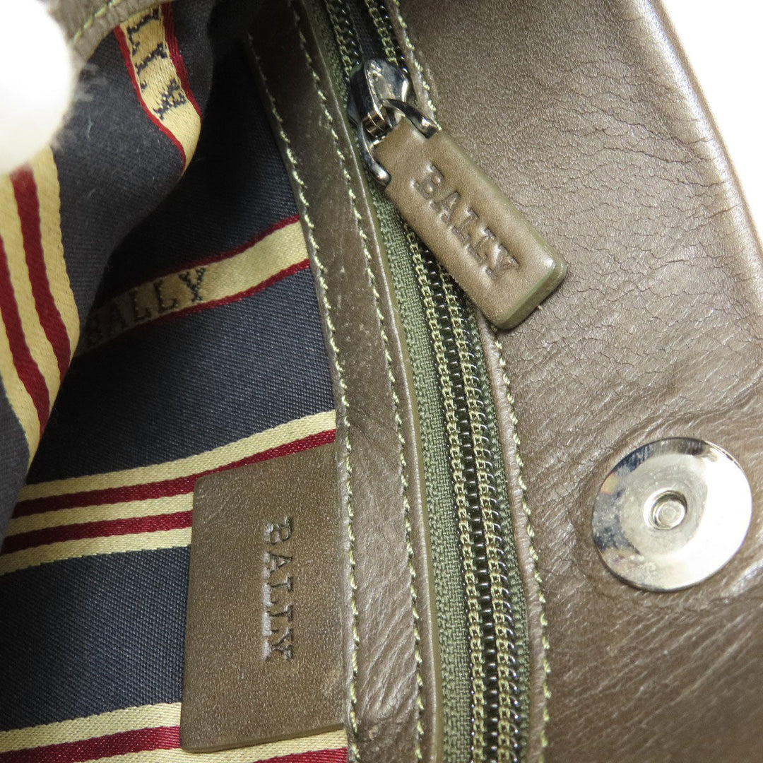 BALLY Shoulder Bag leather Brown Striped Shoulder unisex(Unisex) Used Authentic