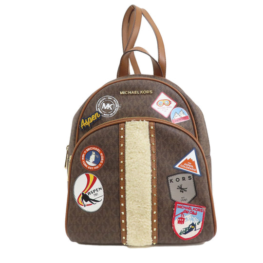 MICHAEL KORS Backpack Leather, Coated Canvas Brown MK Signature Sticker Women Used Authentic