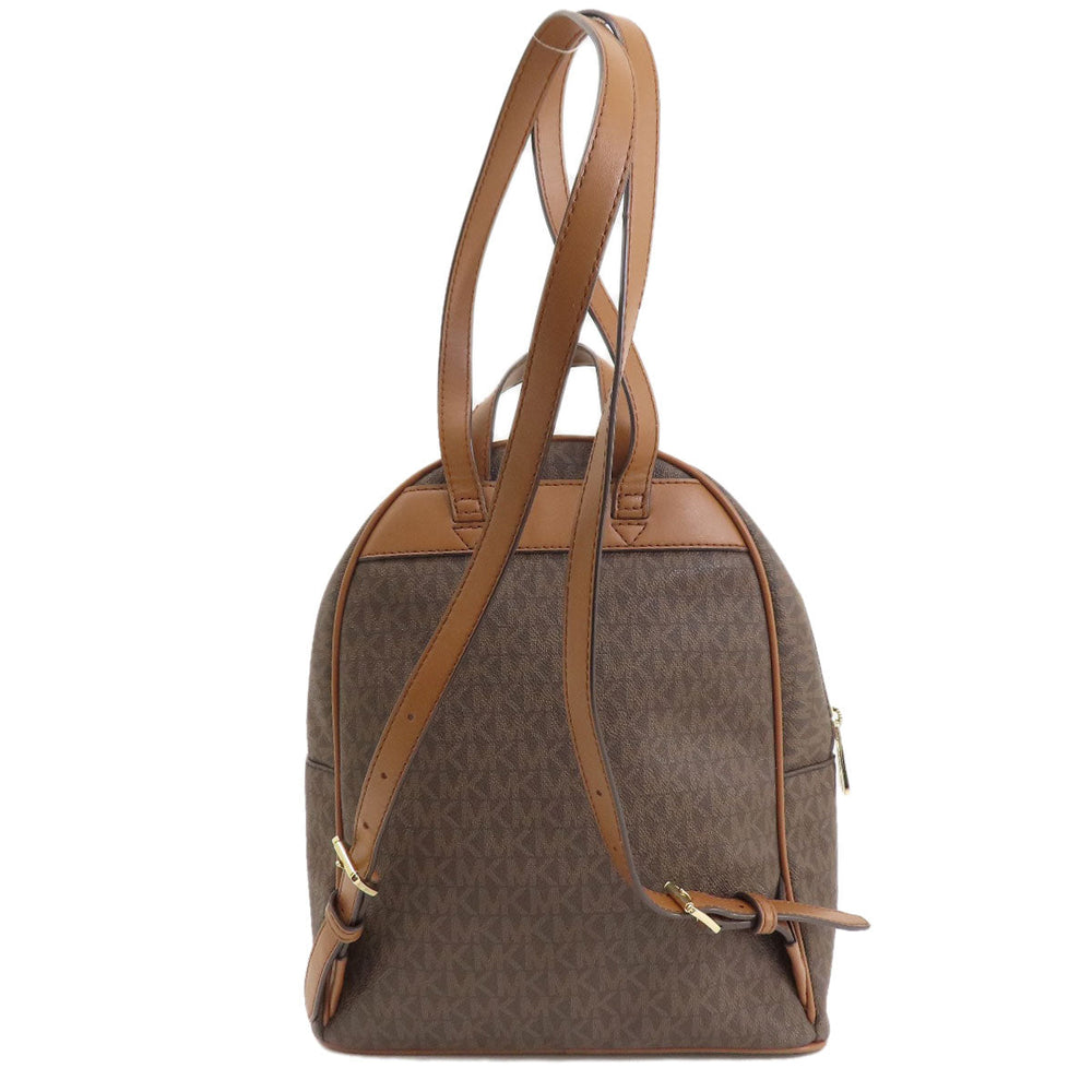 MICHAEL KORS Backpack Leather, Coated Canvas Brown MK Signature Sticker Women Used Authentic