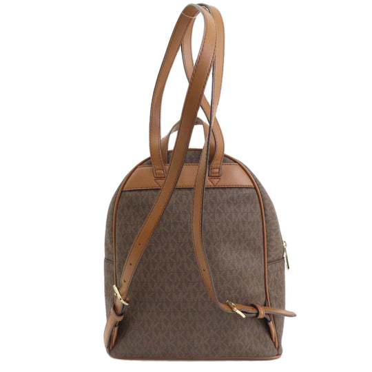 MICHAEL KORS Backpack Leather, Coated Canvas Brown MK Signature Sticker Women Used Authentic