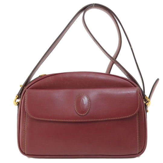 CARTIER Shoulder Bag leather wine-red Must Line Women Used Authentic