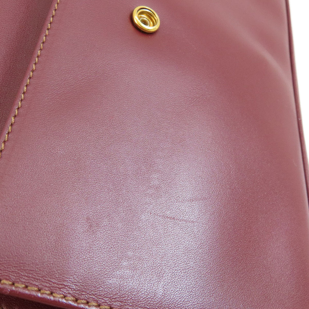 CARTIER Shoulder Bag leather wine-red Must Line Women Used Authentic