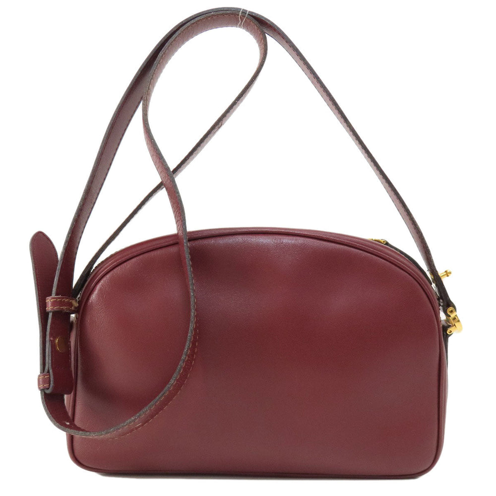 CARTIER Shoulder Bag leather wine-red Must Line Women Used Authentic