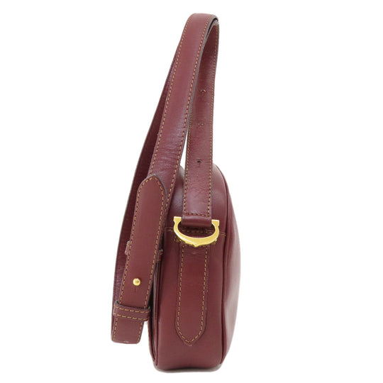 CARTIER Shoulder Bag leather wine-red Must Line Women Used Authentic