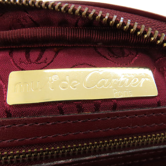 CARTIER Shoulder Bag leather wine-red Must Line Women Used Authentic