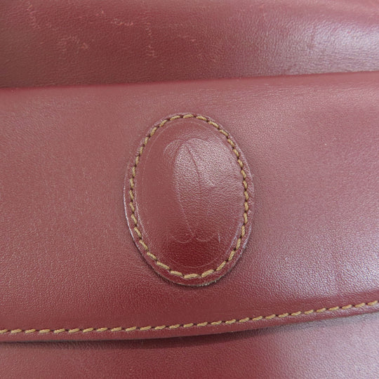 CARTIER Shoulder Bag leather wine-red Must Line Women Used Authentic