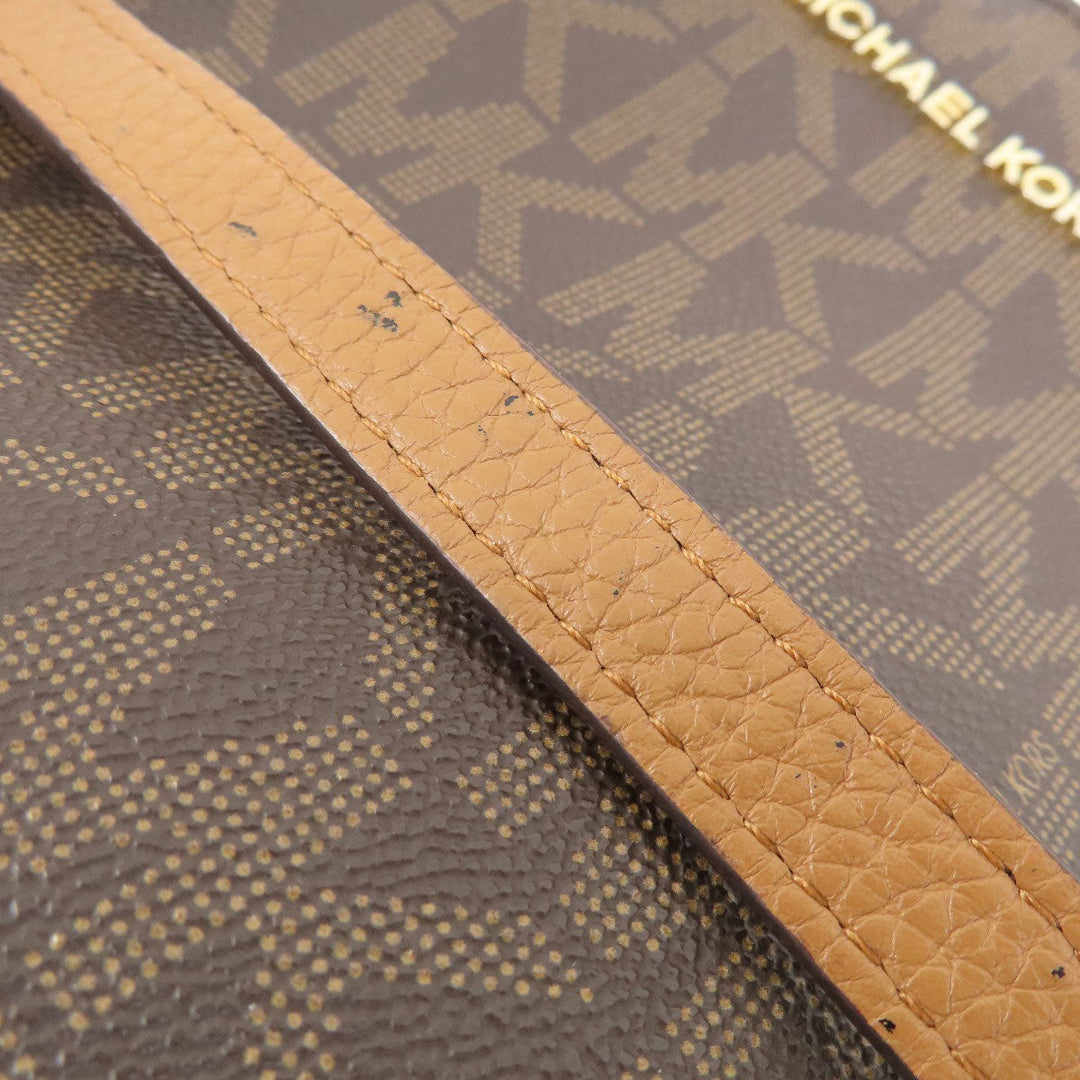 MICHAEL KORS Shoulder Bag Leather, Coated Canvas Brown MK signature Women Used Authentic