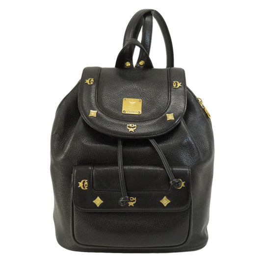 MCM Backpack leather black logo Women Used Authentic