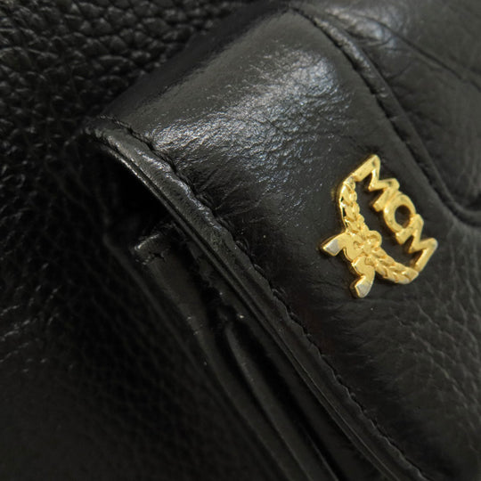 MCM Backpack leather black logo Women Used Authentic