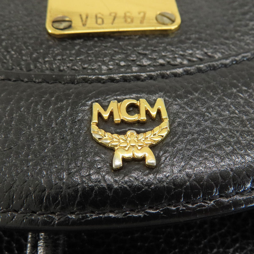 MCM Backpack leather black logo Women Used Authentic