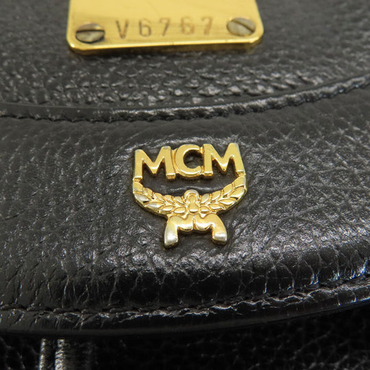 MCM Backpack leather black logo Women Used Authentic