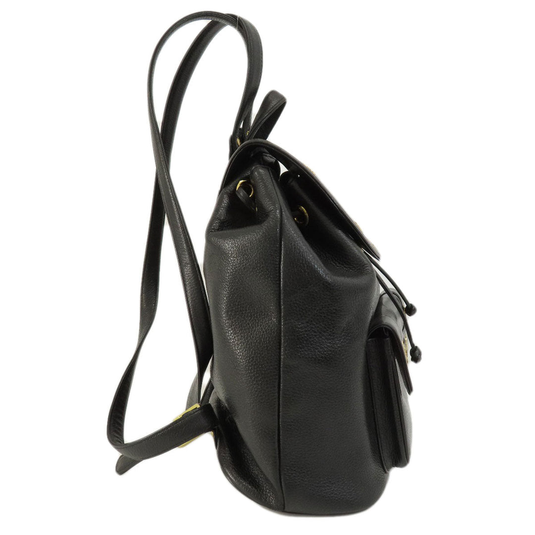 MCM Backpack leather black logo Women Used Authentic