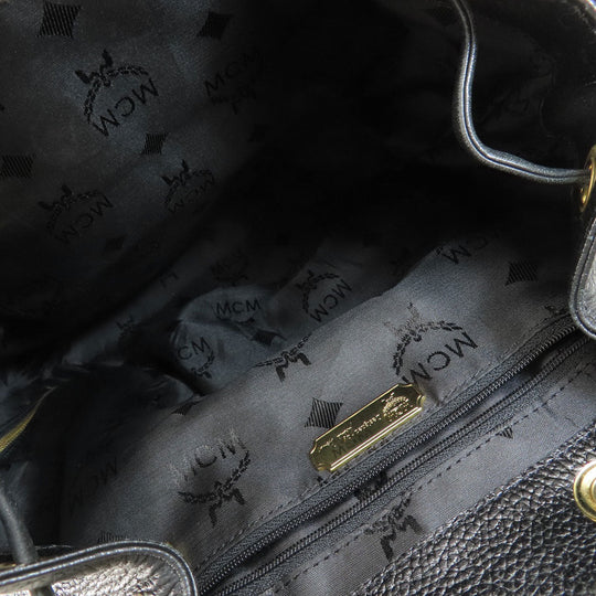 MCM Backpack leather black logo Women Used Authentic