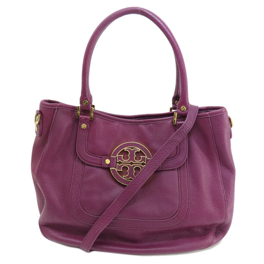 Tory Burch Tote Bag leather purple logo 2WAY Women Used Authentic