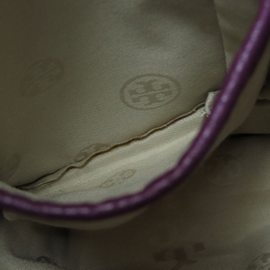 Tory Burch Tote Bag leather purple logo 2WAY Women Used Authentic