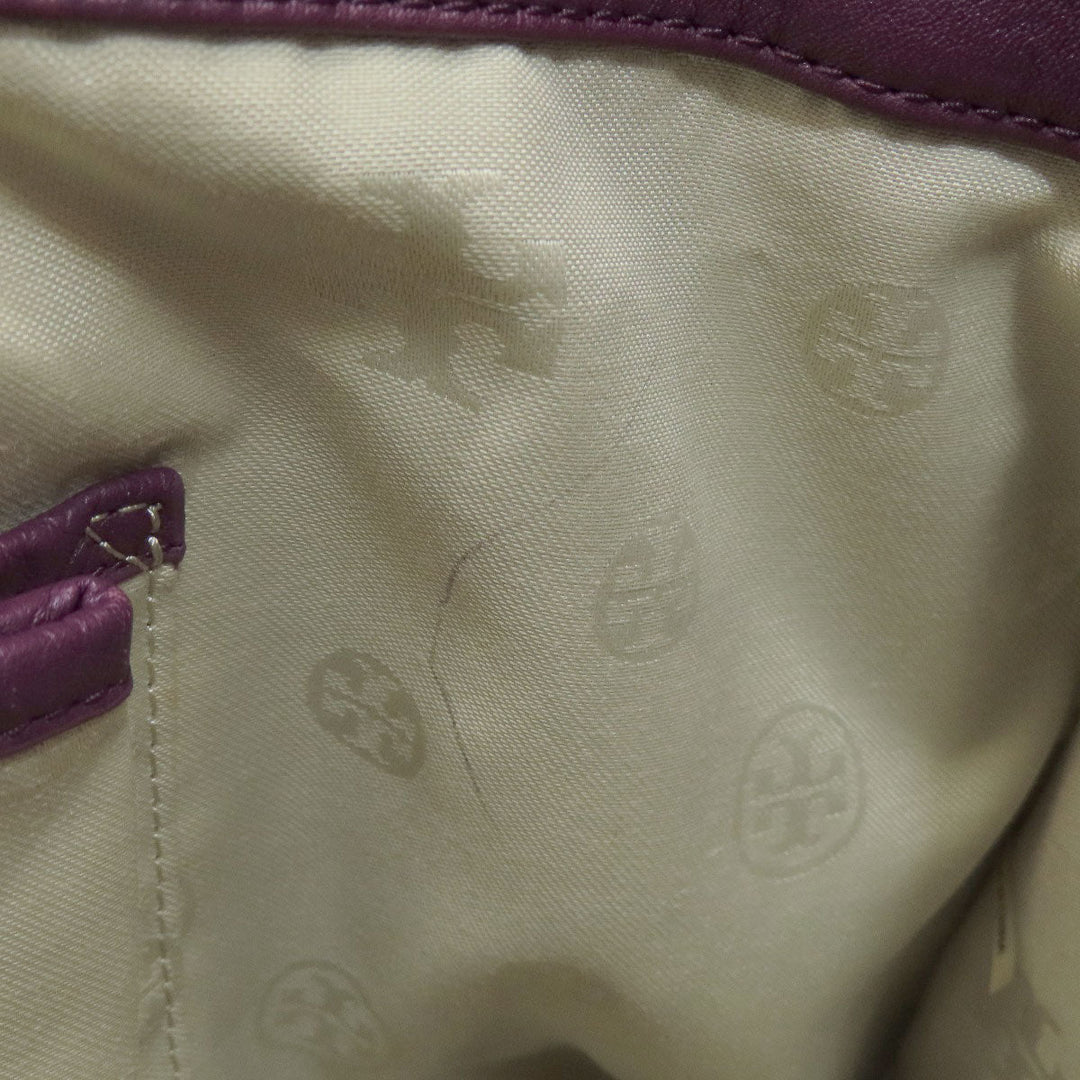 Tory Burch Tote Bag leather purple logo 2WAY Women Used Authentic