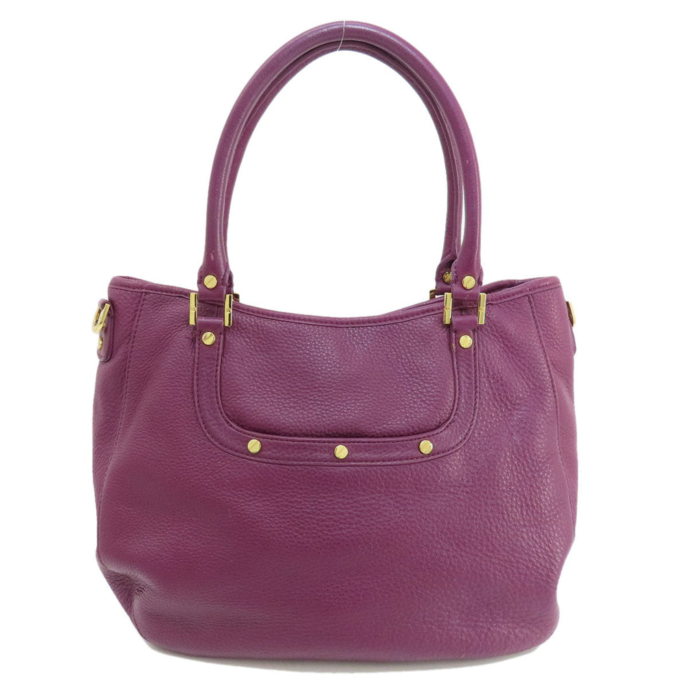 Tory Burch Tote Bag leather purple logo 2WAY Women Used Authentic