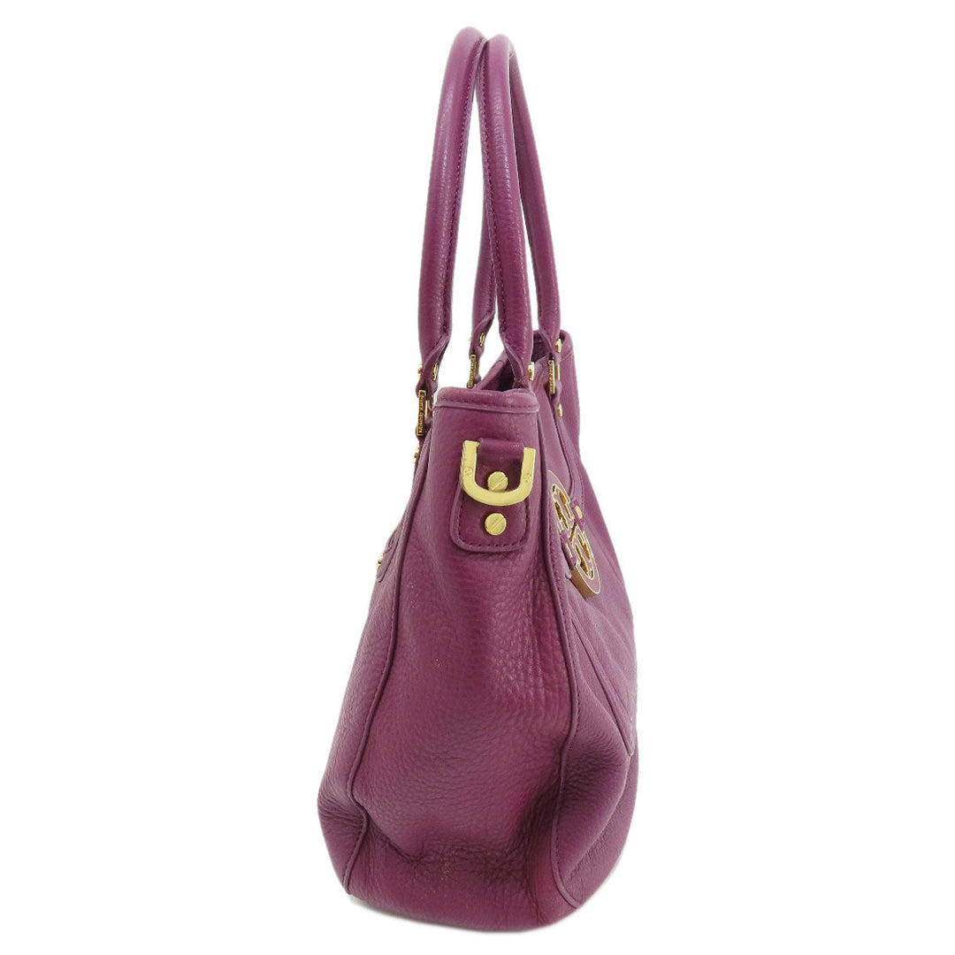 Tory Burch Tote Bag leather purple logo 2WAY Women Used Authentic