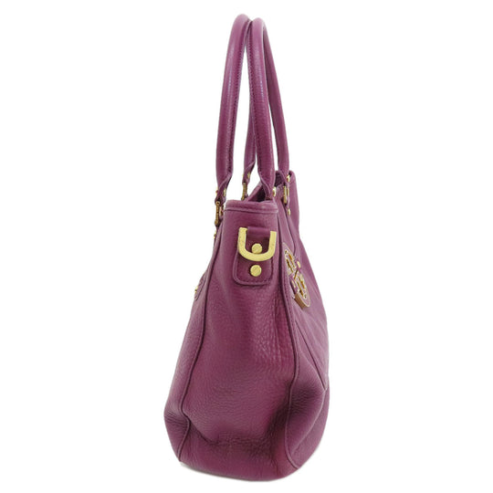 Tory Burch Tote Bag leather purple logo 2WAY Women Used Authentic
