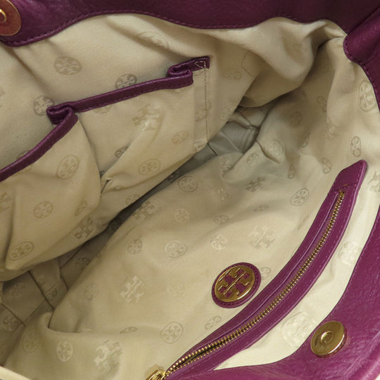 Tory Burch Tote Bag leather purple logo 2WAY Women Used Authentic