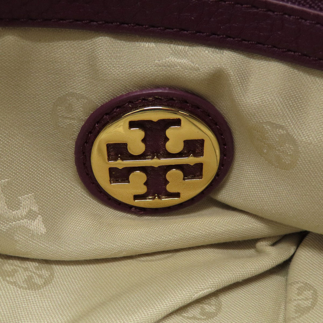 Tory Burch Tote Bag leather purple logo 2WAY Women Used Authentic