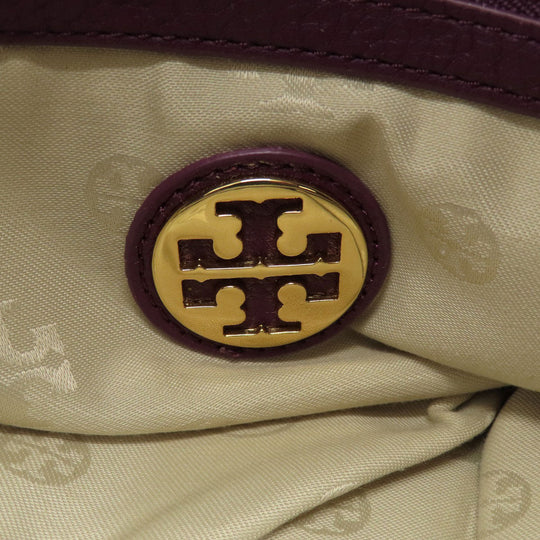 Tory Burch Tote Bag leather purple logo 2WAY Women Used Authentic