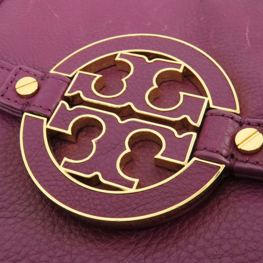 Tory Burch Tote Bag leather purple logo 2WAY Women Used Authentic
