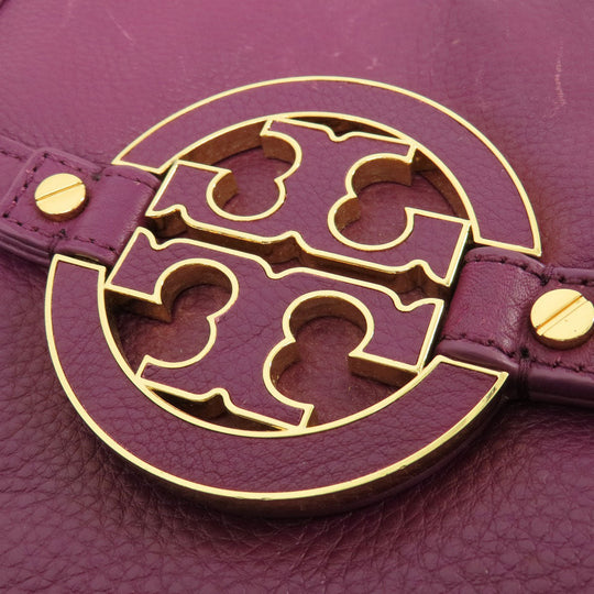 Tory Burch Tote Bag leather purple logo 2WAY Women Used Authentic