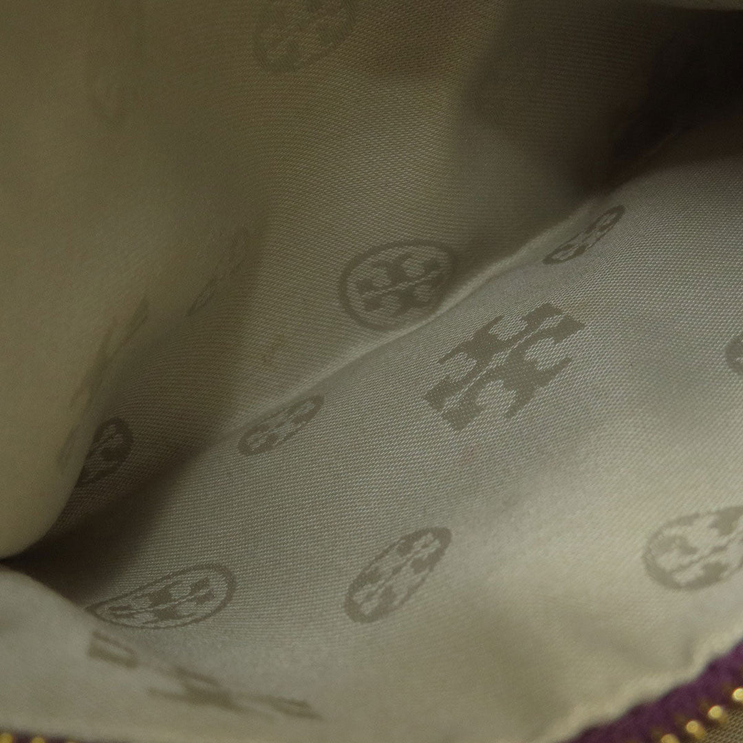 Tory Burch Tote Bag leather purple logo 2WAY Women Used Authentic