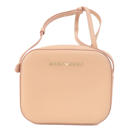 Emporio Armani Shoulder Bag leather beige logo Women Used Authentic