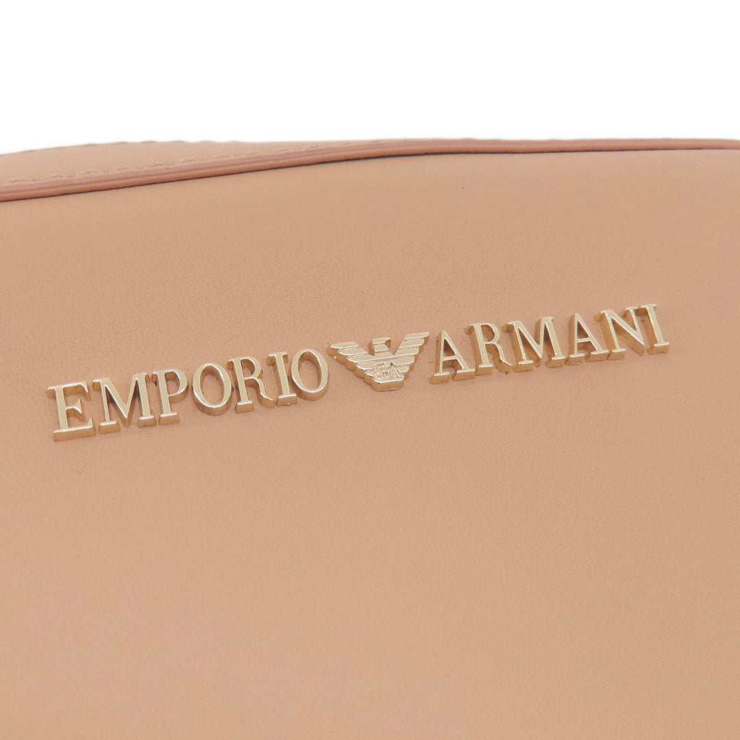 Emporio Armani Shoulder Bag leather beige logo Women Used Authentic