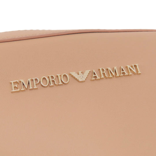 Emporio Armani Shoulder Bag leather beige logo Women Used Authentic