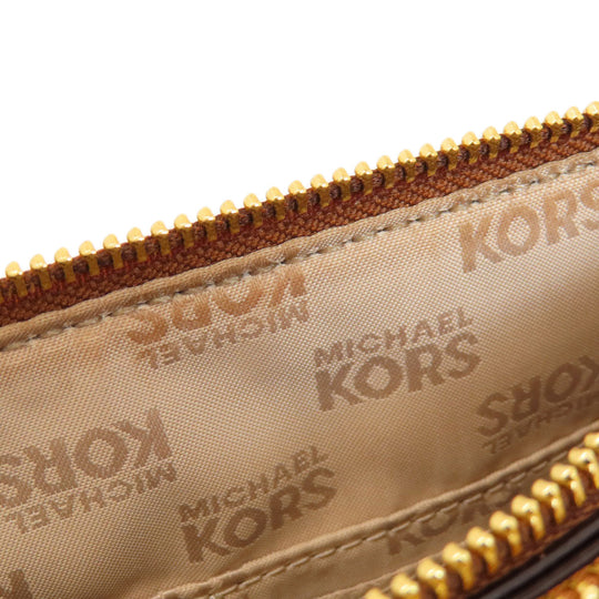 MICHAEL KORS Shoulder Bag Leather, PVC Brown logoMetal MK Signature Women Used Authentic