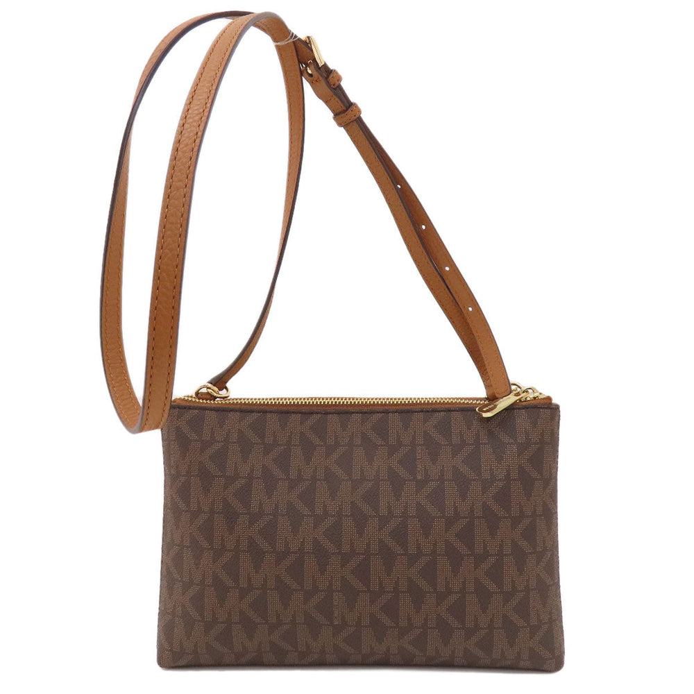 MICHAEL KORS Shoulder Bag Leather, PVC Brown logoMetal MK Signature Women Used Authentic