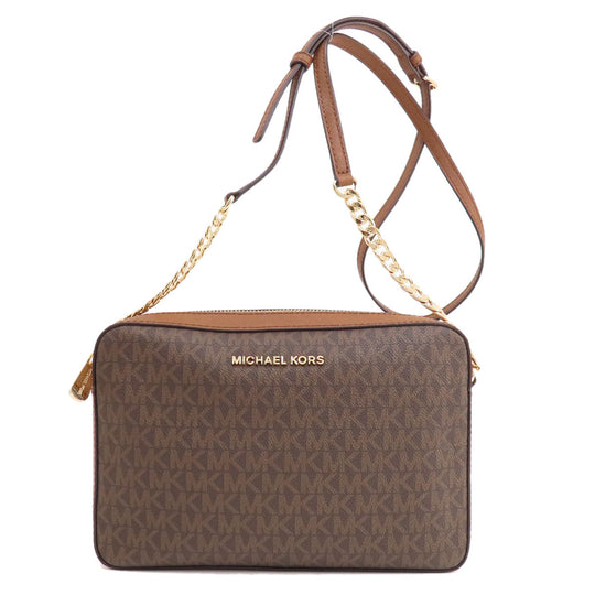 MICHAEL KORS Shoulder Bag PVC Brown MK Signature Long Shoulder Women Used Authentic