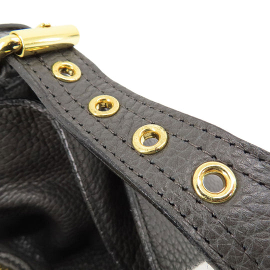 ADMJ Shoulder Bag leather gray logo one belt Women Used Authentic